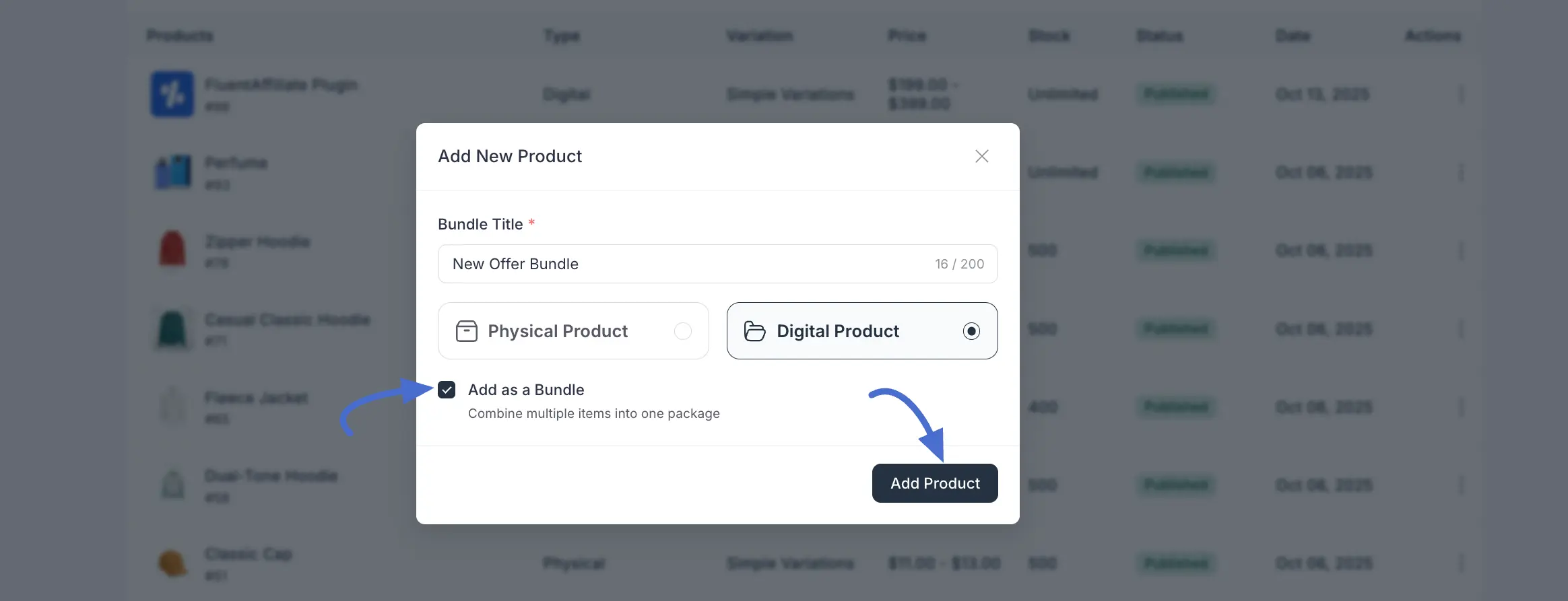 Screenshot of Add as a bundle