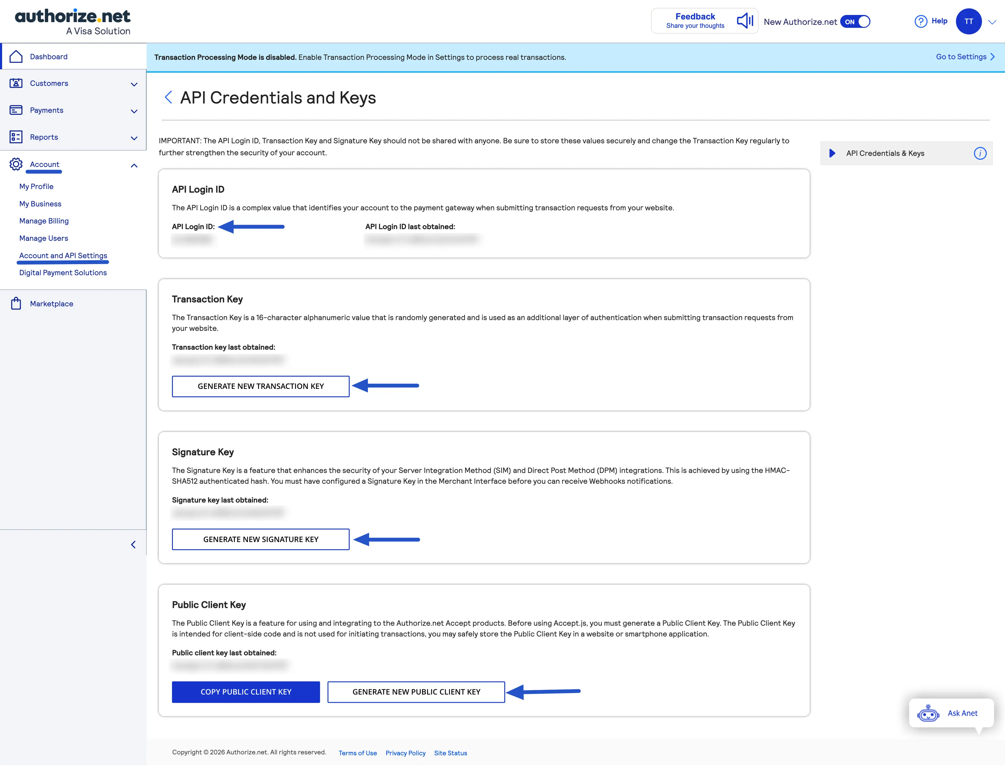 Authorize.net Settings