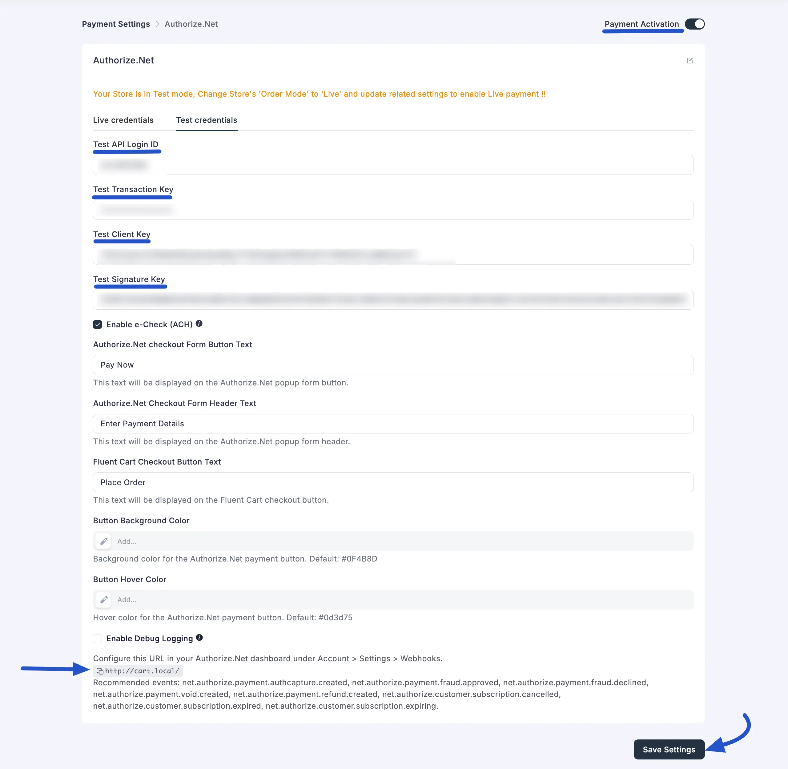 Authorize.net Settings
