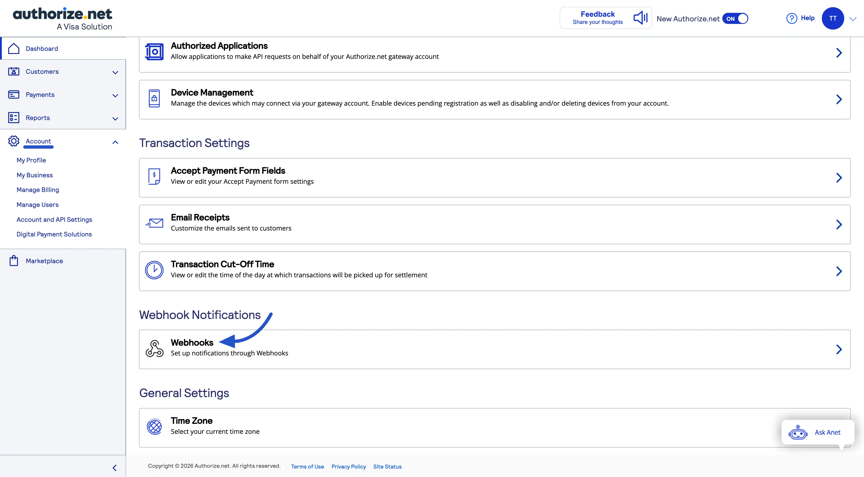 Authorize.net Settings