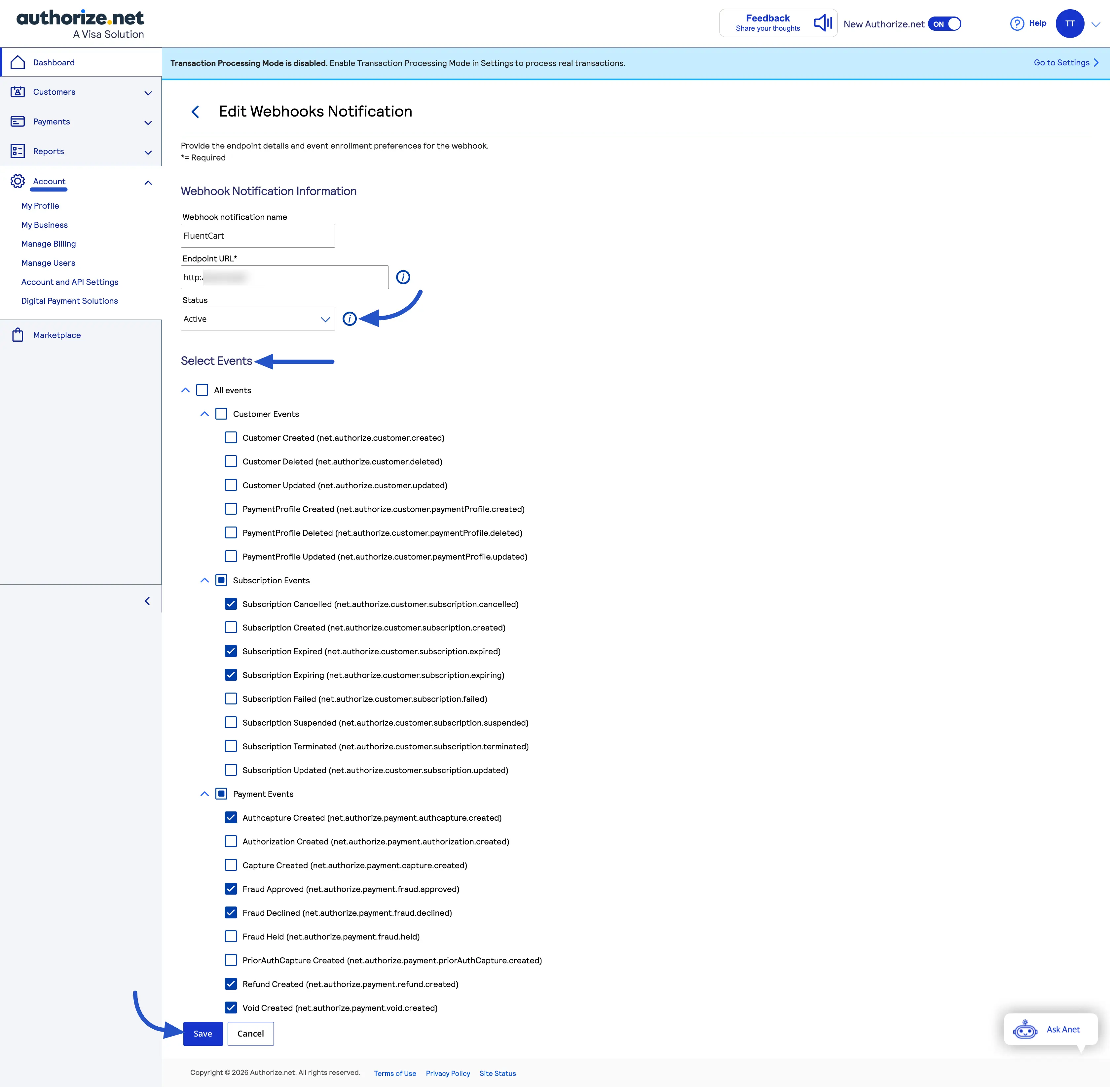 Authorize.net Settings
