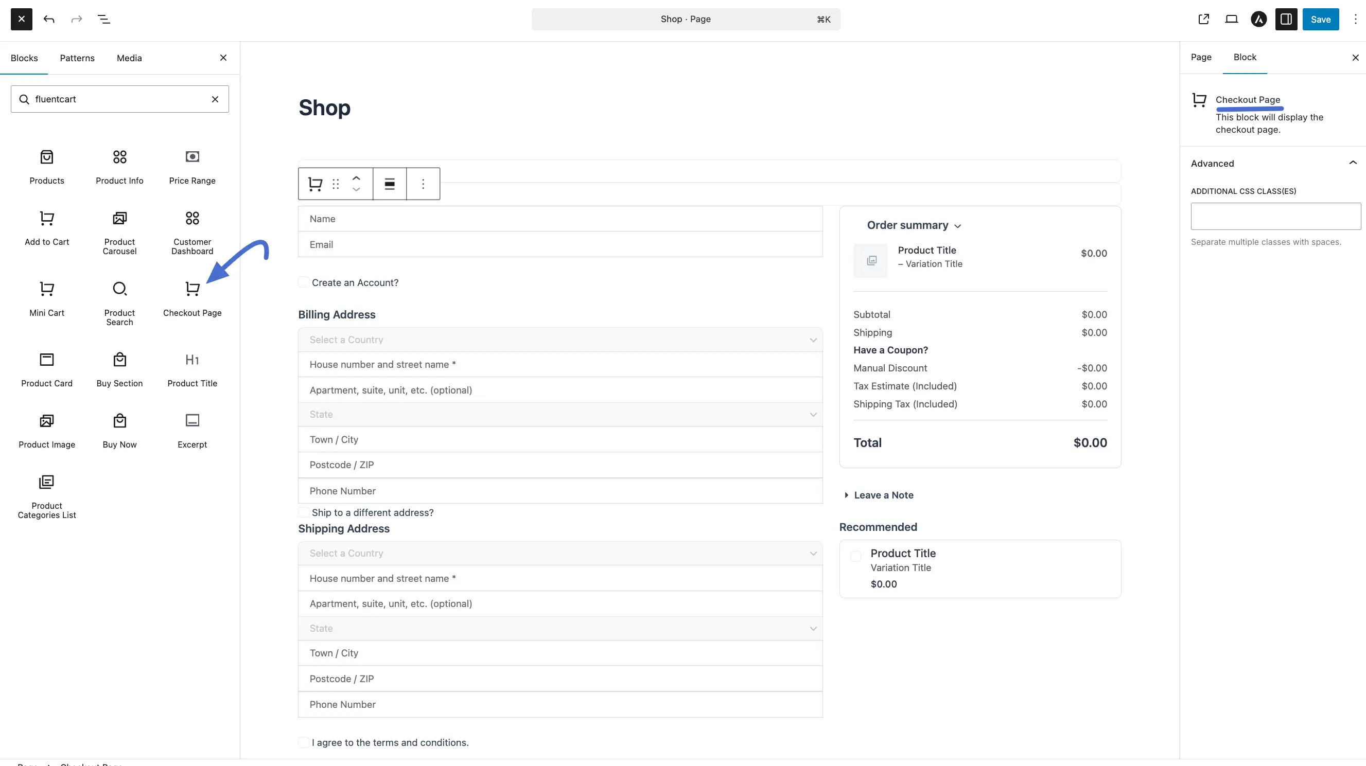 Screenshot of FluentCart Blocks