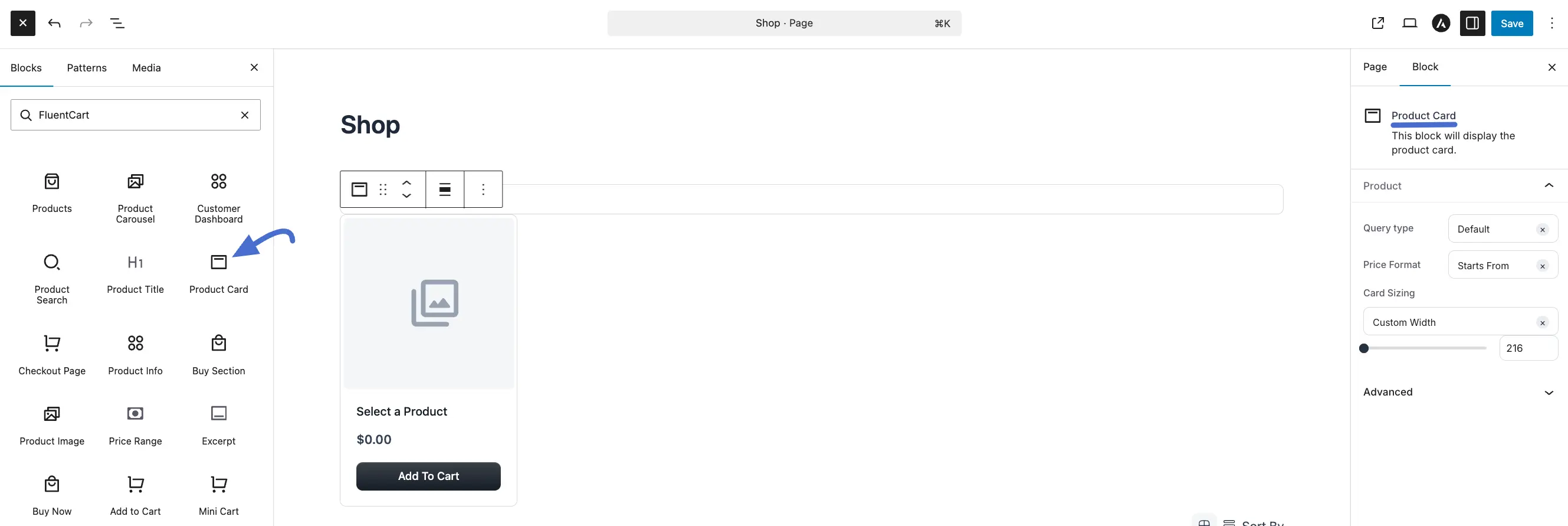 Screenshot of FluentCart Blocks