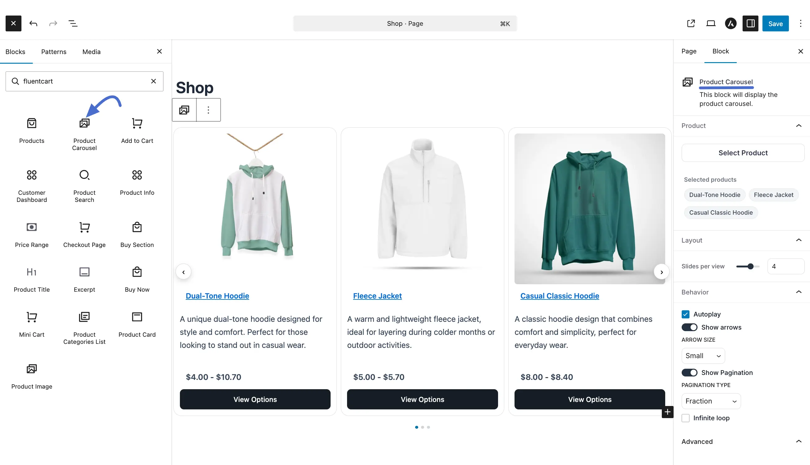 Screenshot of FluentCart Blocks