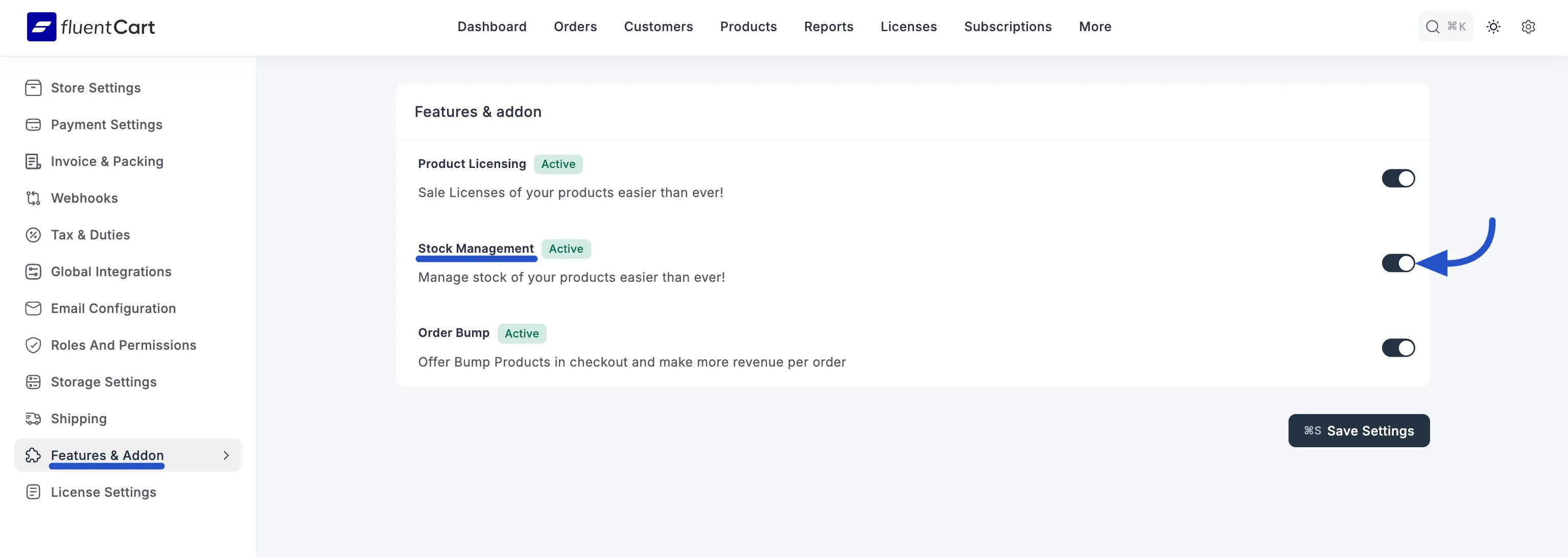 Screenshot of Stock Management Enable