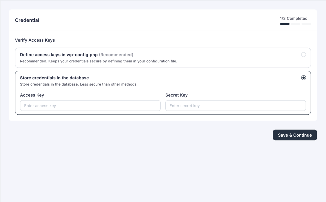 Amazon S3 — Store access keys in the database